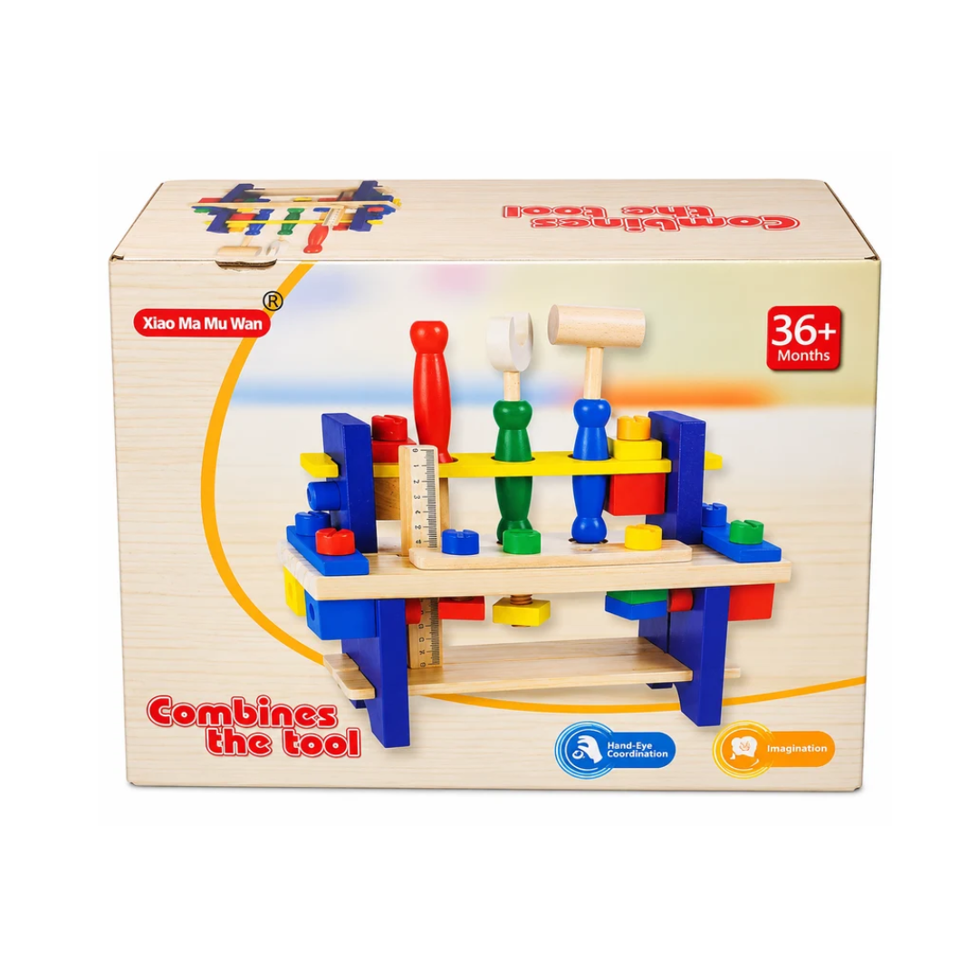 Wooden Kids Tool Bench Play Set with Hammer, Screwdriver & Accessories – 36+ Months