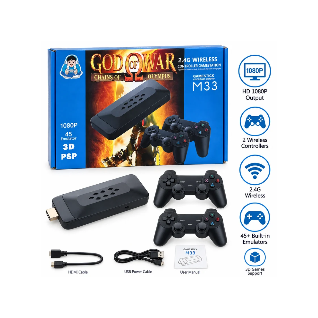 M33 2.4G Wireless Game Station 1080P with 45 Emulators & Dual Controllers