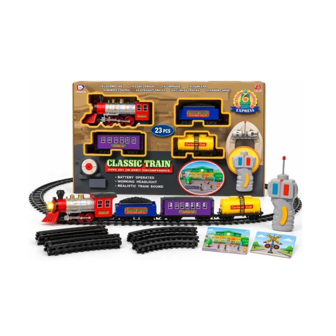 Classic Train 23 Pcs Remote Control Railway Set – Battery Operated Train with Light & Sound