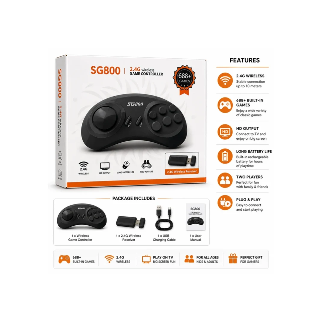 SG800 2.4G Wireless Game Controller with 688+ Built-in Games & Wireless Receiver