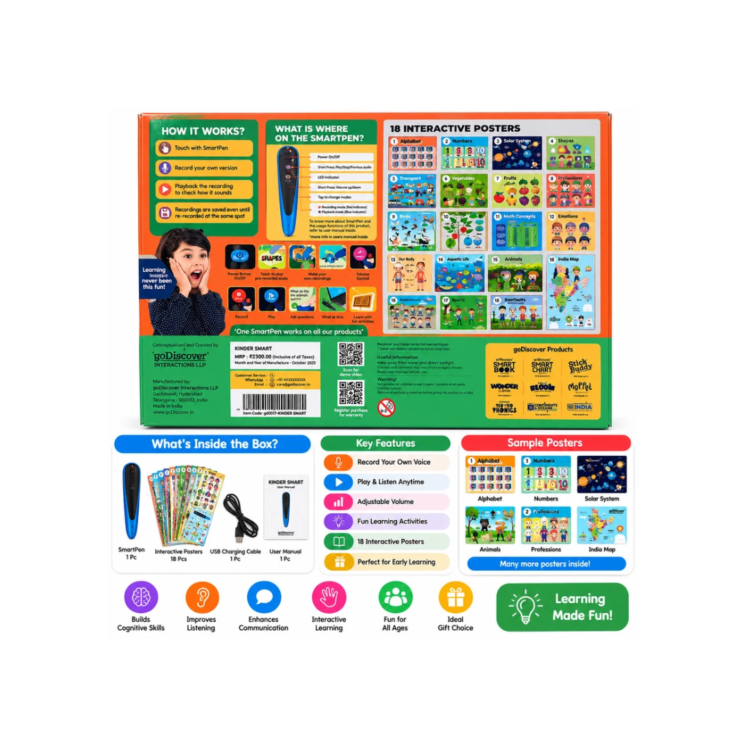 goDiscover KinderSmart Interactive Learning Series – 18 Early Learning Posters with SmartPen | 3–6 Years