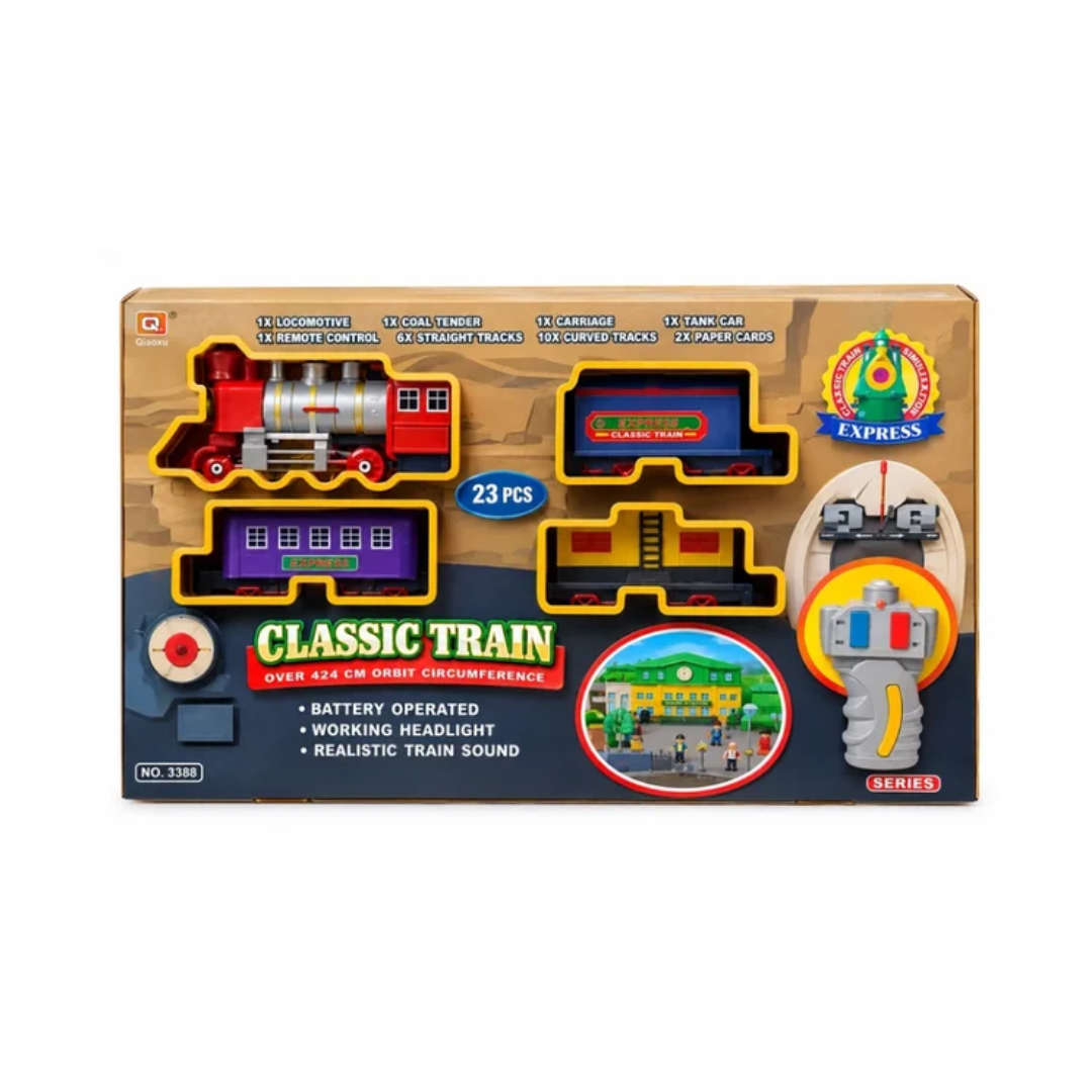 Classic Train 23 Pcs Remote Control Railway Set – Battery Operated Train with Light & Sound