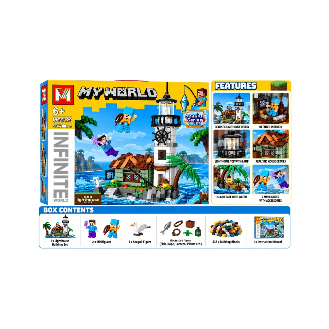 My World Seaside Series Sea Lighthouse 537 Pcs Building Blocks Set – Model MG2129 – 6+ Years