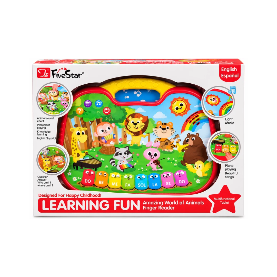 FiveStar Learning Fun Amazing World of Animals Finger Reader | Multifunctional Musical Learning Tablet | English & Spanish