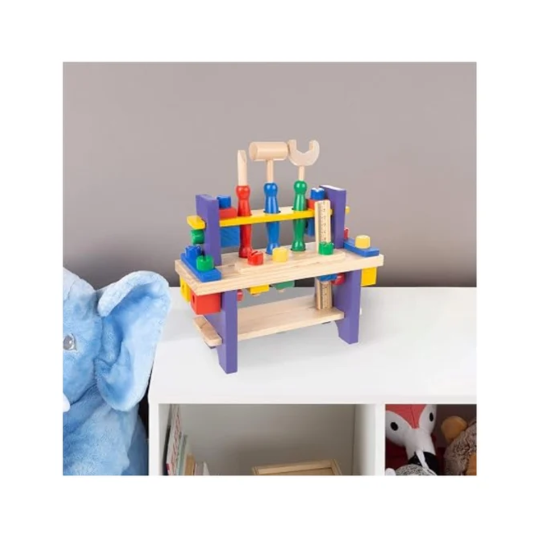 Wooden Kids Tool Bench Play Set with Hammer, Screwdriver & Accessories – 36+ Months