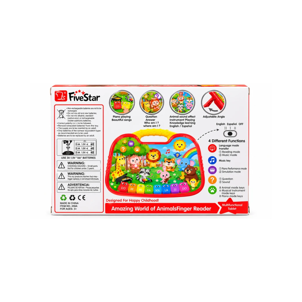 FiveStar Learning Fun Amazing World of Animals Finger Reader | Multifunctional Musical Learning Tablet | English & Spanish