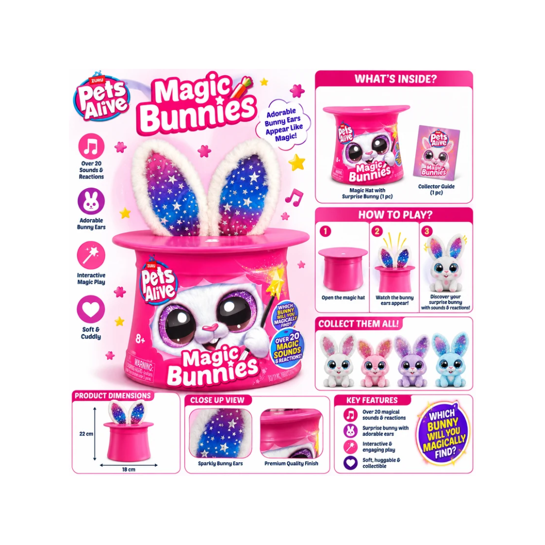 Pets Alive Magic Bunnies Interactive Surprise Bunny in Magic Hat Toy – 8+ Years