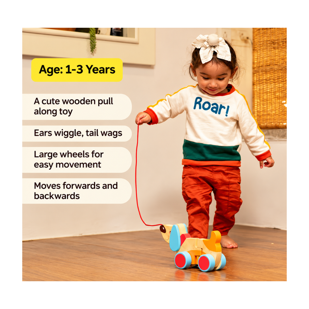 Shumee Wooden Dog Pull Along Toy - Bruno (1 Years+)