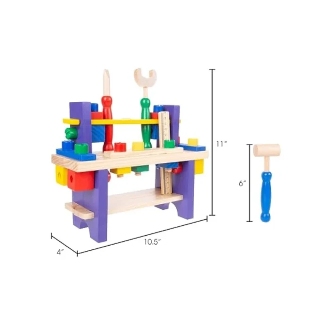 Wooden Kids Tool Bench Play Set with Hammer, Screwdriver & Accessories – 36+ Months