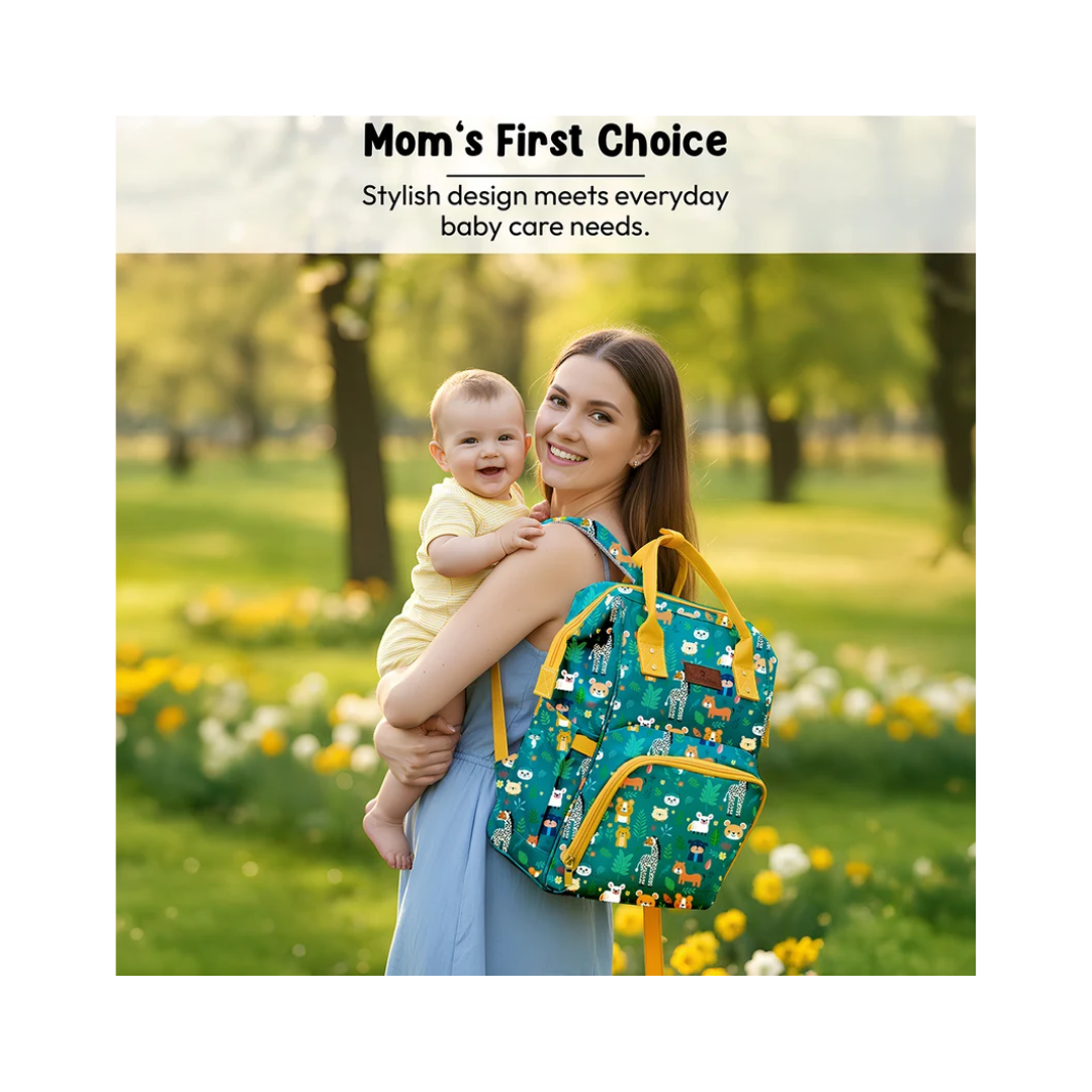 StarAndDaisy Nappy Nest Newborn Baby Diaper Backpack with 15 Pockets, 3 Insulated Bottle Pockets & Stroller Straps – Jungle Print