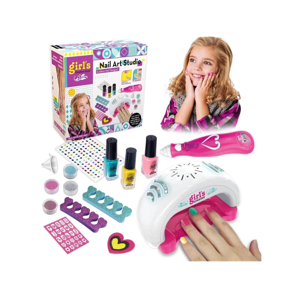 Nail Art Studio Kit for Girls – Nail Polish, Nail Stickers, Glitter & Nail Dryer  5+ Years