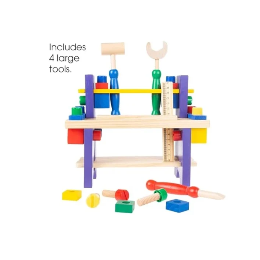 Wooden Kids Tool Bench Play Set with Hammer, Screwdriver & Accessories – 36+ Months