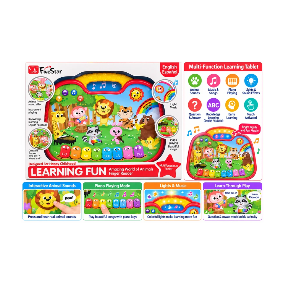 FiveStar Learning Fun Amazing World of Animals Finger Reader | Multifunctional Musical Learning Tablet | English & Spanish