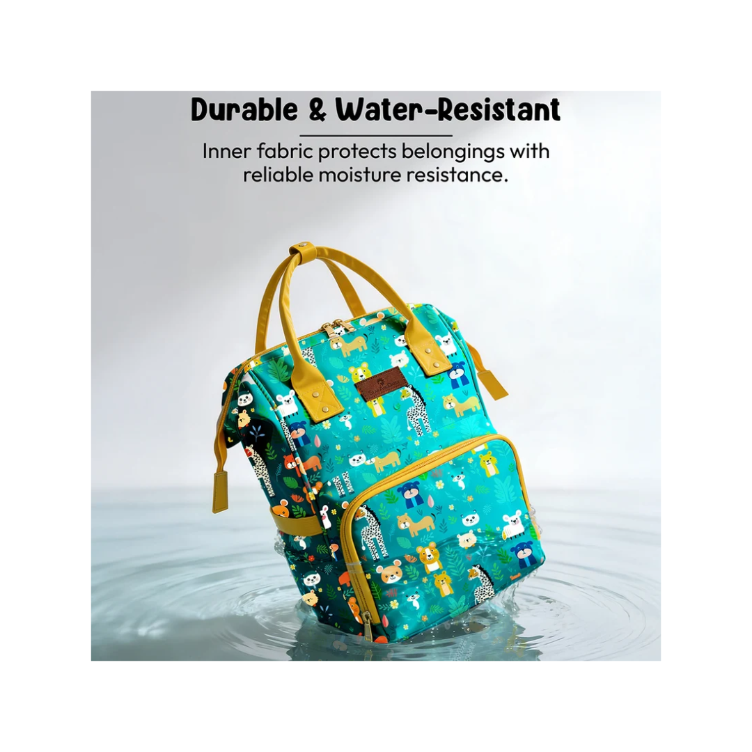 StarAndDaisy Nappy Nest Newborn Baby Diaper Backpack with 15 Pockets, 3 Insulated Bottle Pockets & Stroller Straps – Jungle Print