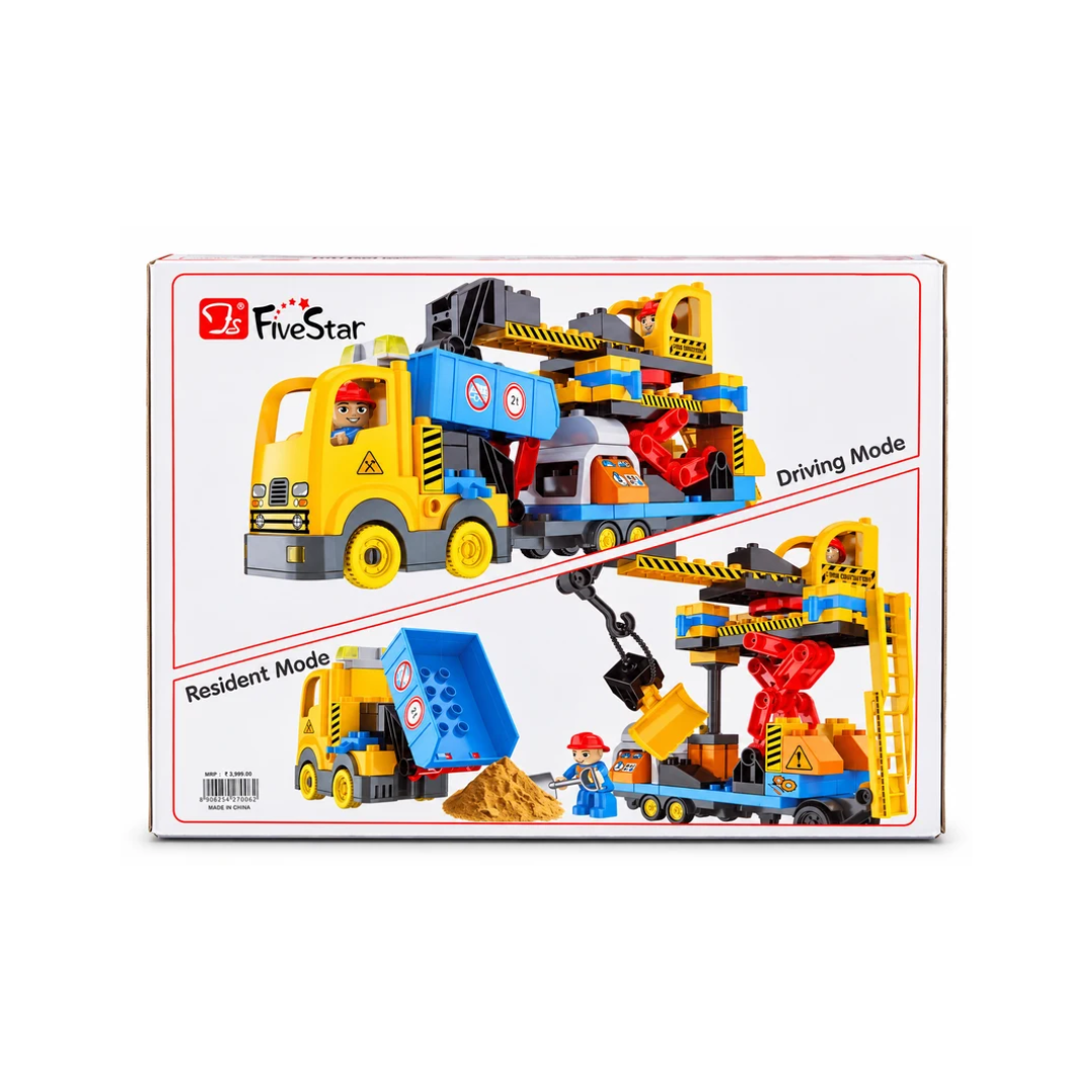 FiveStar Transformey Construction Truck Building Set with Light, Motor & Music – 91 Pcs