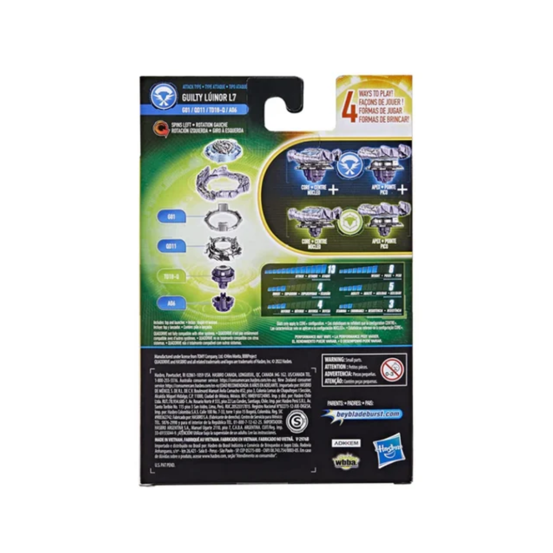 Hasbro  Beyblade Burst QuadDrive Guilty Lúinor L7 Spinning Top Starter Pack With Launcher