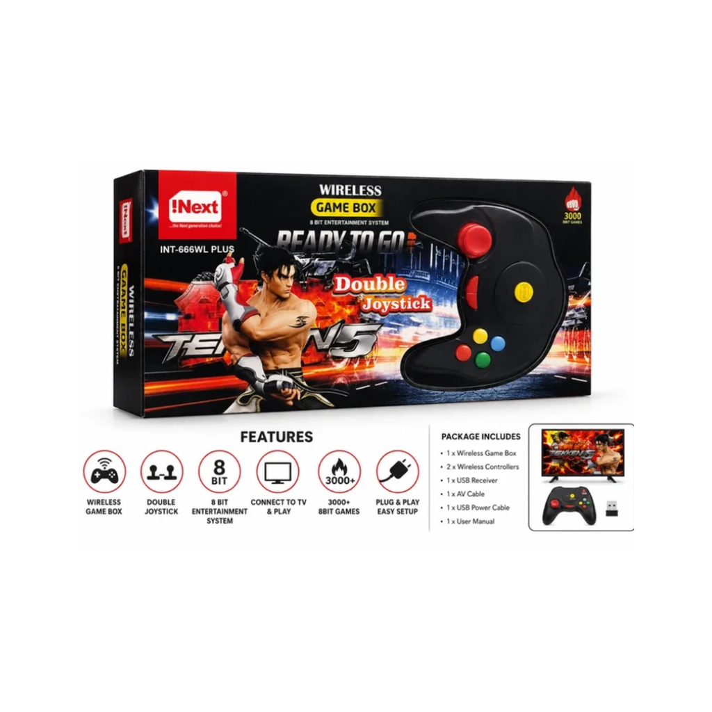 iNext INT-666WL Plus Wireless Game Box – 3000 Built-in 8-Bit Games with Double Joystick