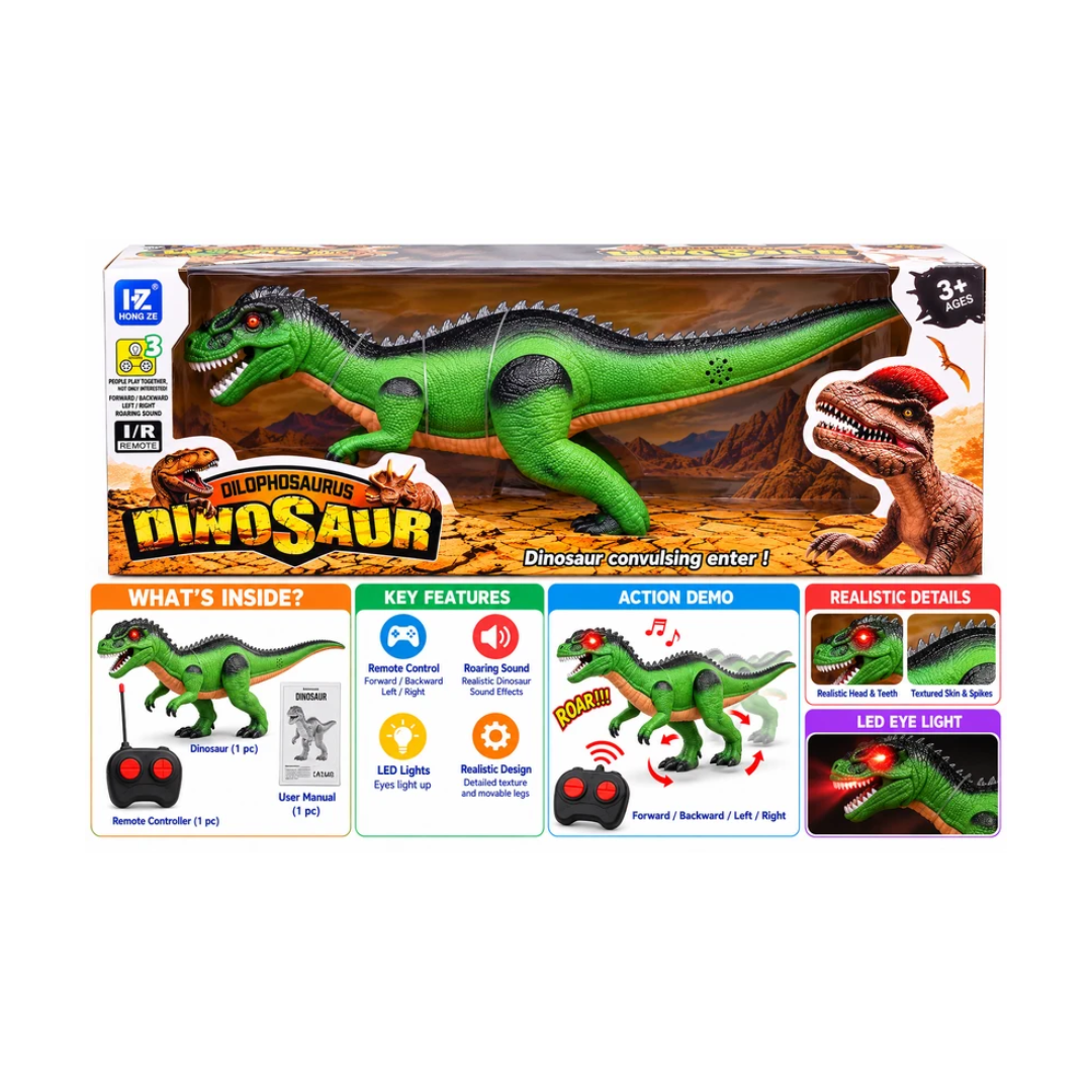 Hong Ze Dilophosaurus Remote Control Dinosaur Toy | Realistic Walking RC Dinosaur | 3+ Years