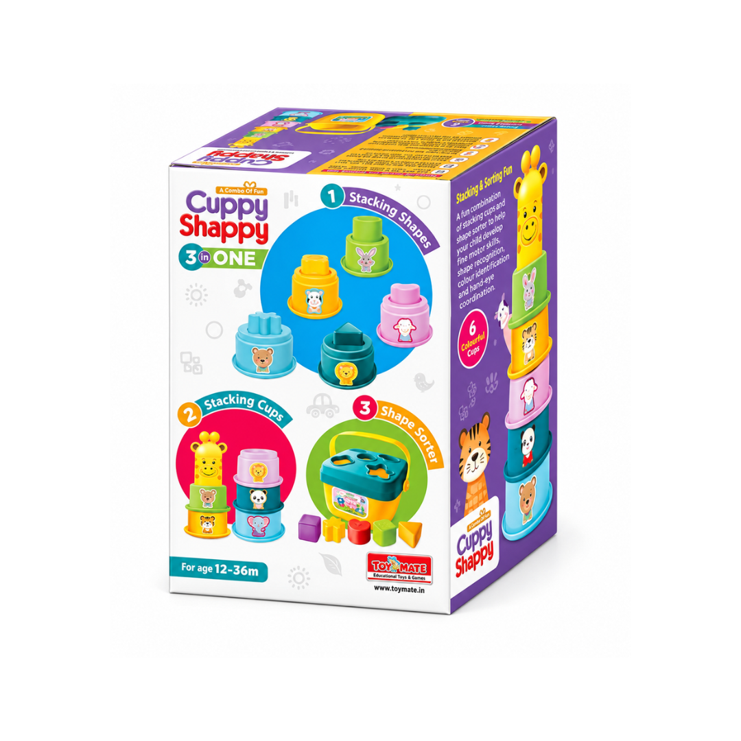 Toymate Cuppy Shappy- All in 1 Sorting Stacking Nesting Cups Shapes&Color Toy