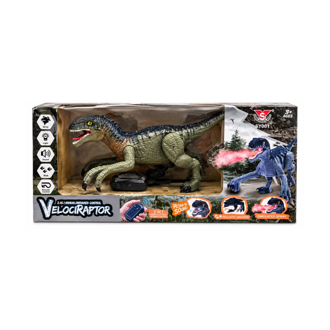 Song Yang Toys Velociraptor 2-in-1 Infrared Remote Control Dinosaur | Spray, Light & Roaring Sound | SY001