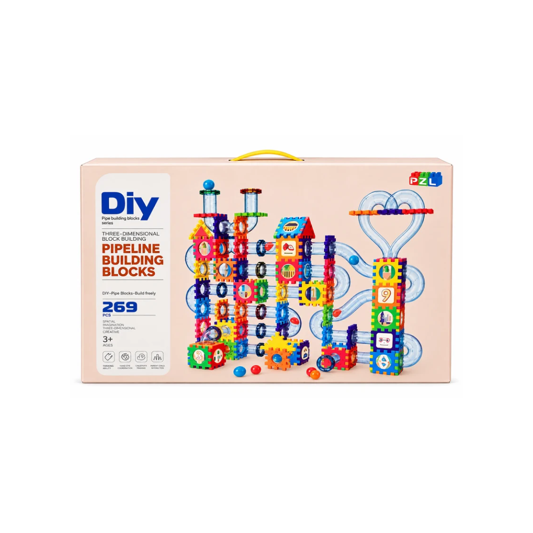 DIY 3D Pipeline Building Blocks Set – 269 PCS | STEM Construction & Ball Track Building Toy for Kids 3+
