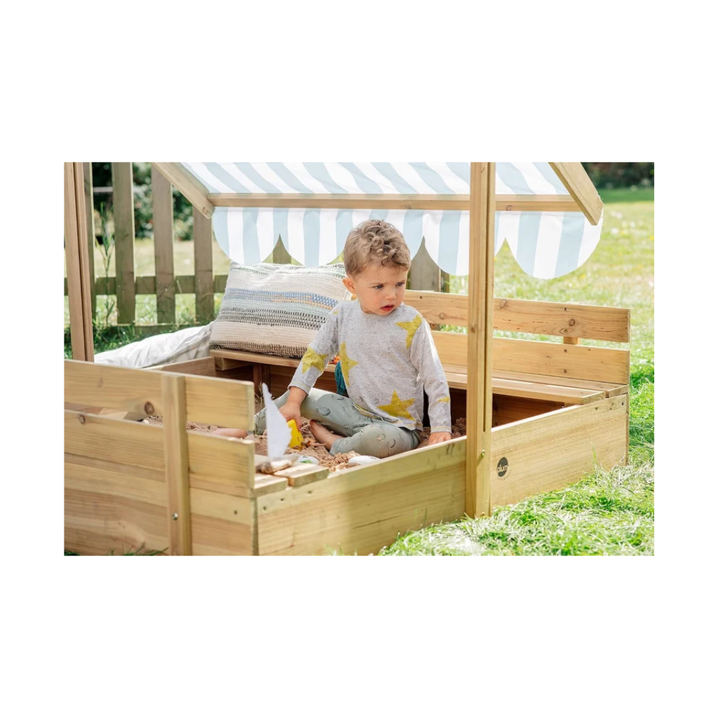 Plum Wooden Sandpit with Adjustable Canopy & Benches | Outdoor Kids Sandbox with Sun Shade | 18 Months+