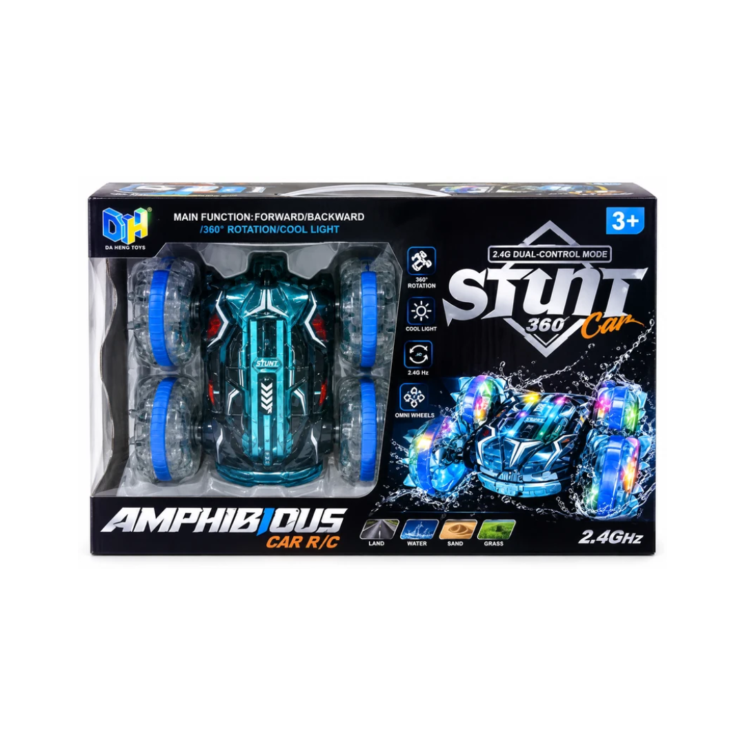 Amphibious 360° Stunt RC Car – 2.4GHz Dual Control with Lights