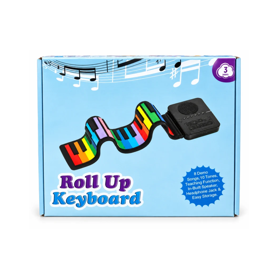 Roll Up Keyboard for Kids – Portable Flexible Piano with 8 Demo Songs, 10 Tones & Built-in Speaker, Ages 3+