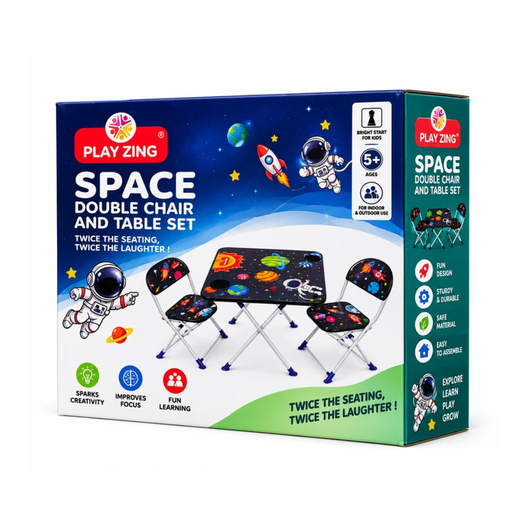 Play Zing Space Double Chair & Table Set for Kids – 3 Piece Folding Furniture Set 5Y+