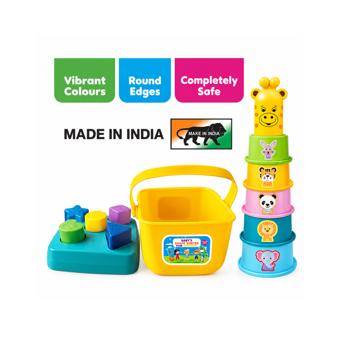 Toymate Cuppy Shappy- All in 1 Sorting Stacking Nesting Cups Shapes&Color Toy