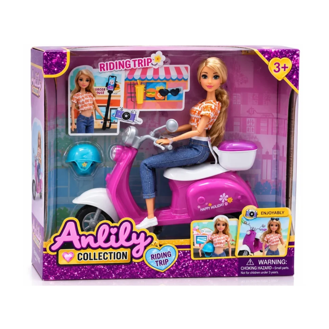 Anlily Collection Riding Trip Doll Set with Scooter – Pretend Play Toy for Kids 3+ Years