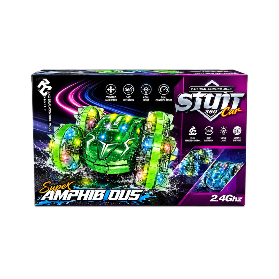Amphibious 360° Stunt RC Car – 2.4GHz Dual Control with Lights