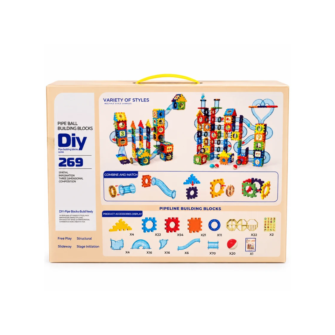 DIY 3D Pipeline Building Blocks Set – 269 PCS | STEM Construction & Ball Track Building Toy for Kids 3+