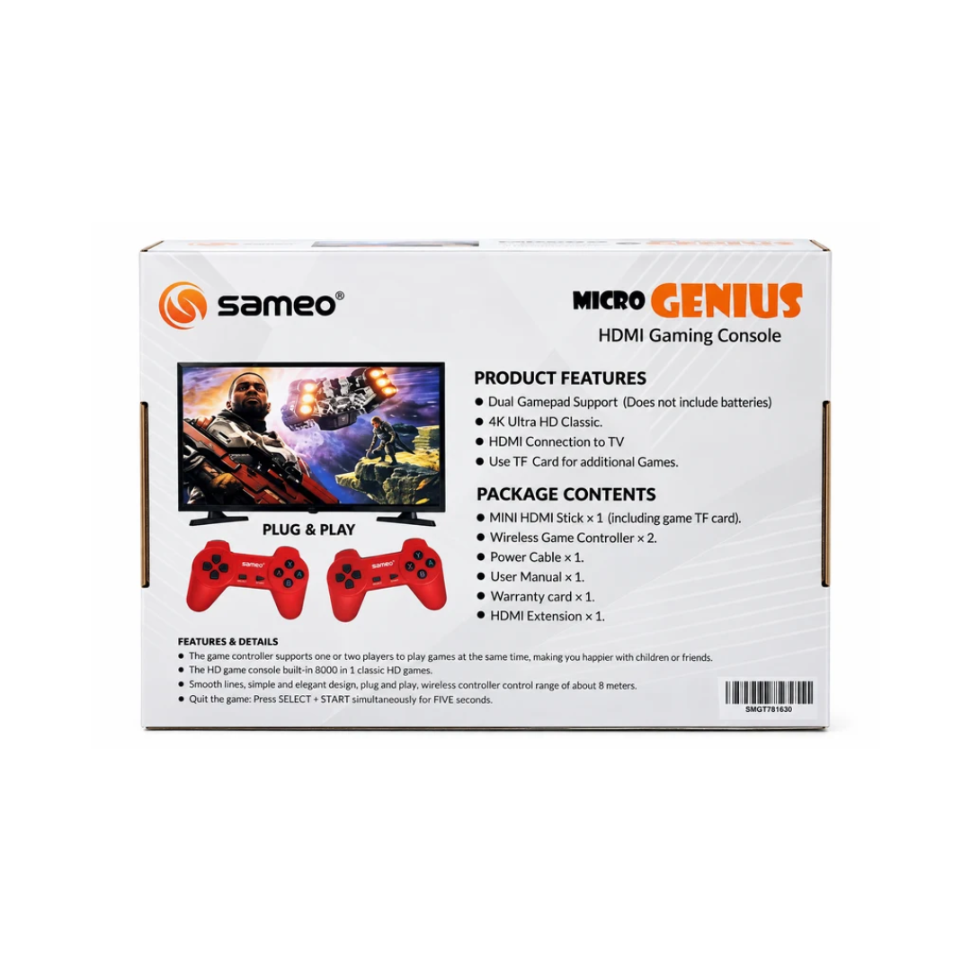 Sameo Micro Genius 2.0 HDMI Gaming Console – 800 Built-in HD Games Dual Controllers