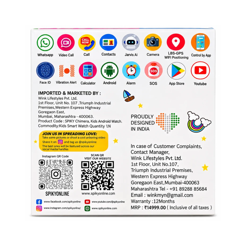 Spiky Chimera Kids Android Smartwatch | Jarvis AI, Video Calling & GPS – Pink