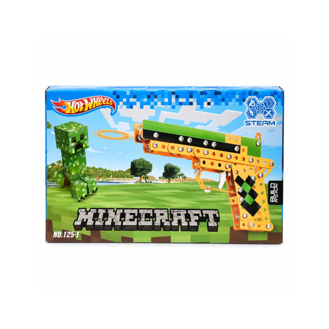 Minecraft Style Alloy Rubber Band Gun Building Kit – DIY STEAM Shooting Toy for Kids