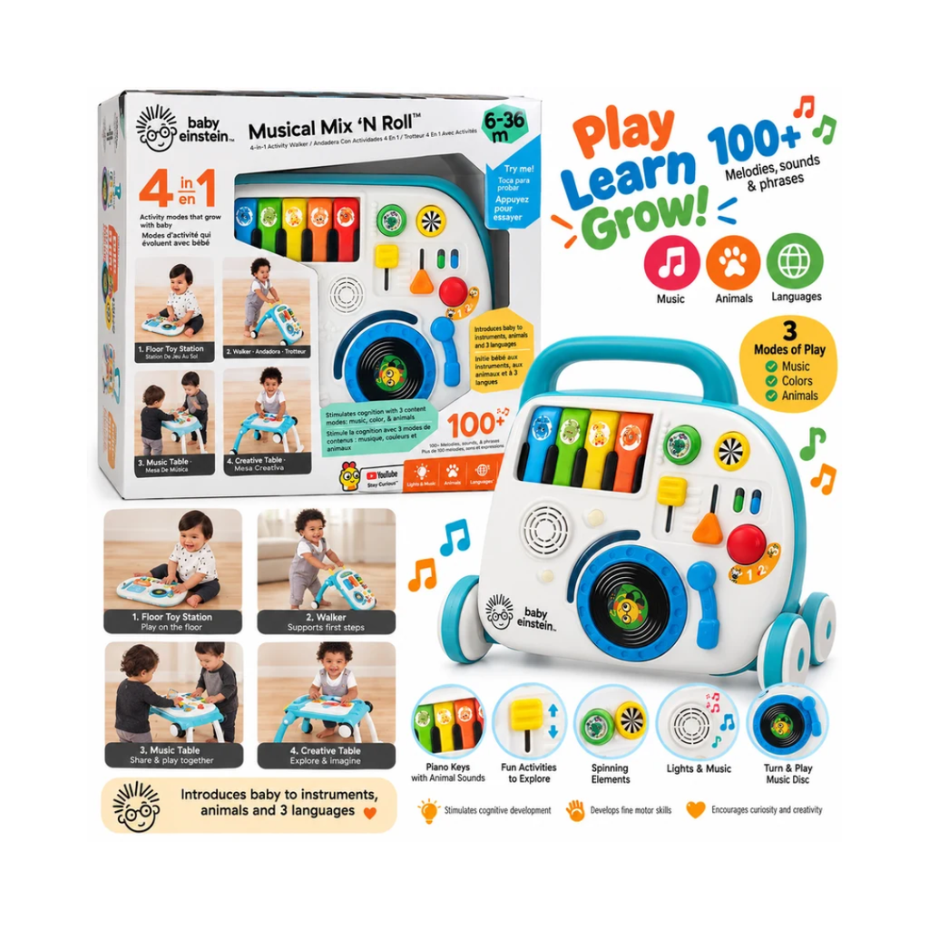 Baby Einstein Musical Mix ‘N Roll 4-in-1 Activity Walker & Music Table 6–36 Months