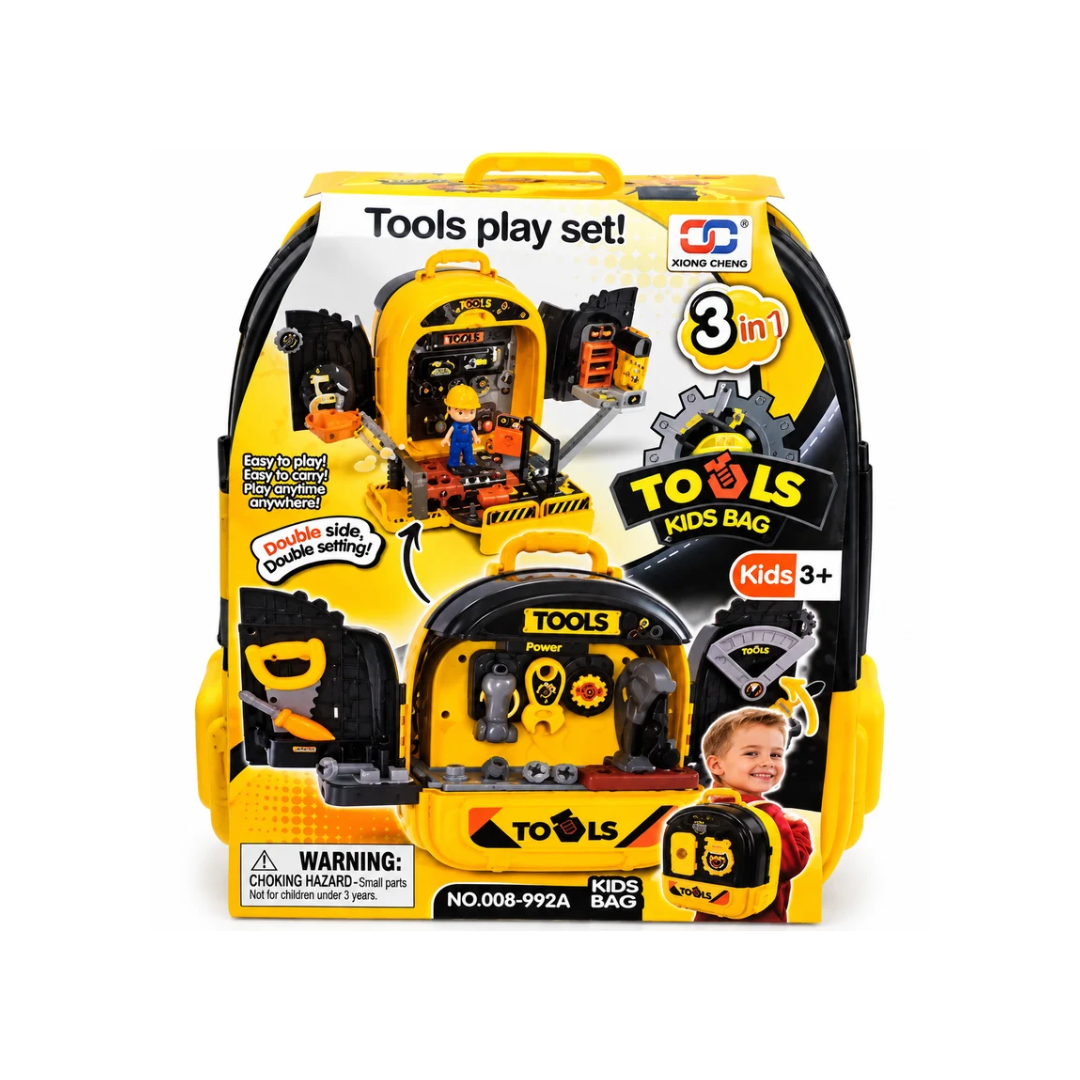 3-in-1 Kids Tool Play Set Backpack | Portable Pretend Repair & Workshop Kit for Kids 3+