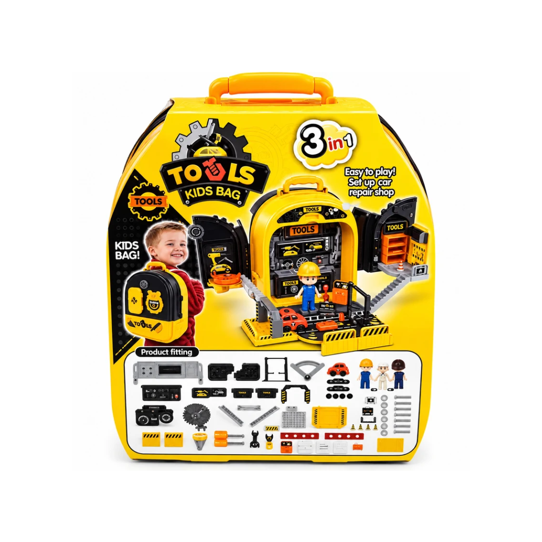 3-in-1 Kids Tool Play Set Backpack | Portable Pretend Repair & Workshop Kit for Kids 3+