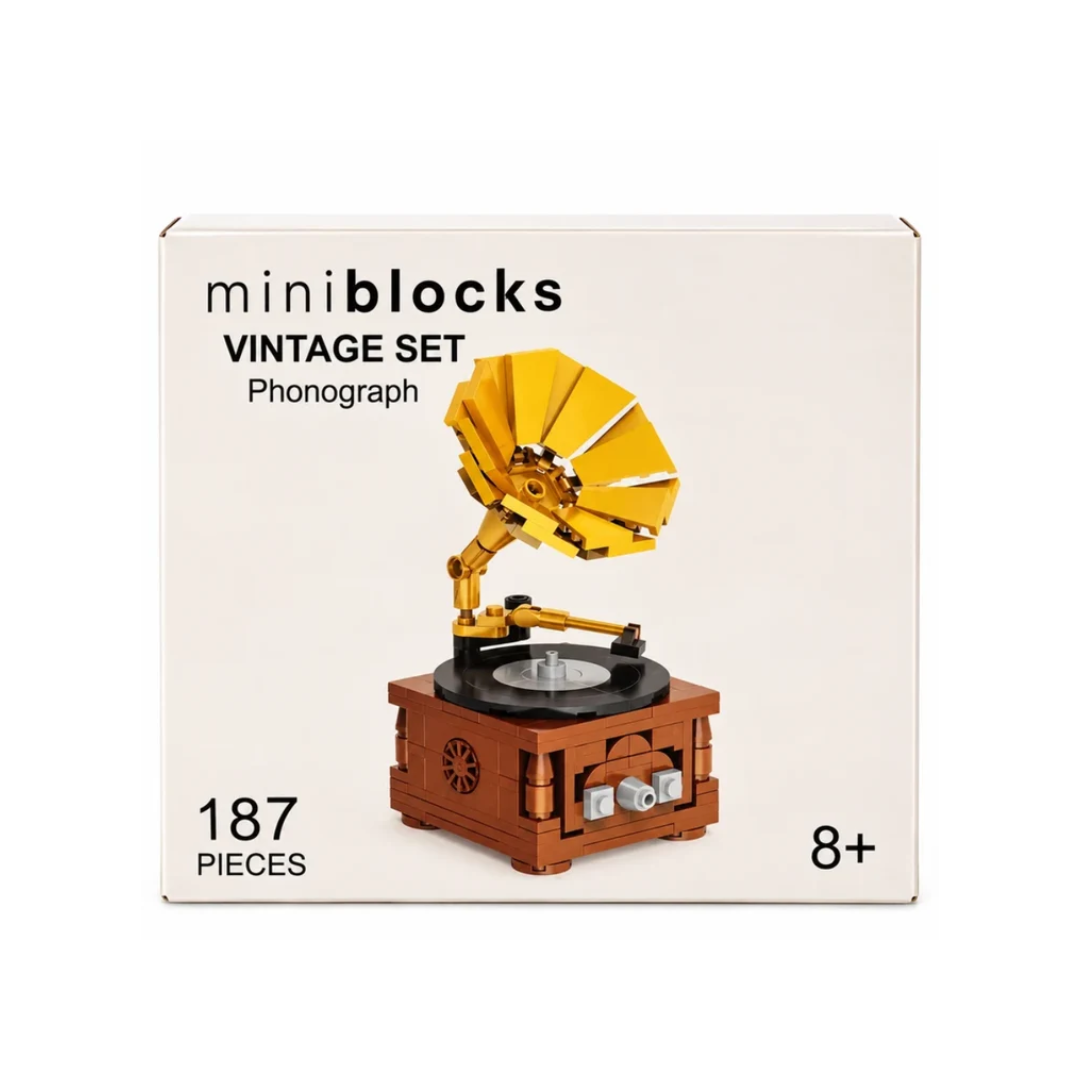 Mini Blocks Vintage Phonograph Building Set – 187 Pieces DIY Gramophone Model | 8+ Years