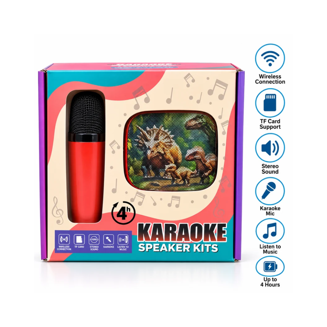 Karaoke Speaker Kit with Wireless Microphone, Bluetooth Connectivity, TF Card Support & Stereo Sound for Kids