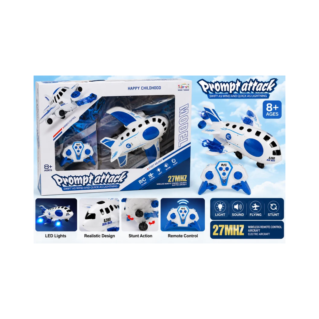 2.4GHz Remote Control Aerobatic Airplane Toy for Kids | 27MHz RC Stunt Aircraft with LED Lights & Wireless Controller