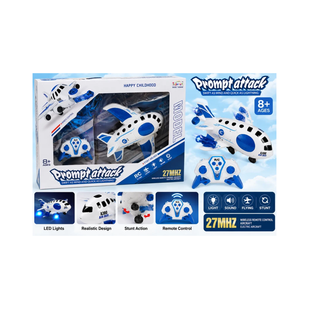 2.4GHz Remote Control Aerobatic Airplane Toy for Kids | 27MHz RC Stunt Aircraft with LED Lights & Wireless Controller