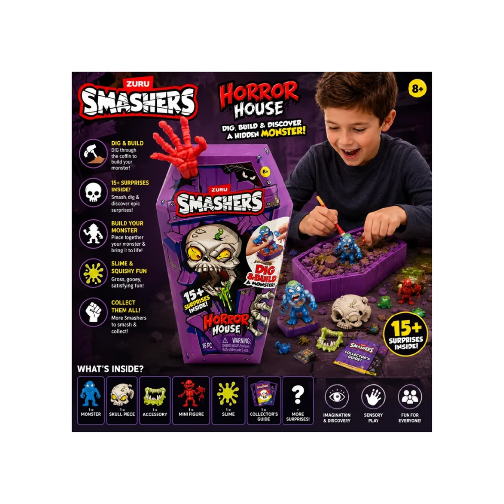 ZURU Smashers Horror House Dig & Build Monster Surprise Toy – 16 Pcs