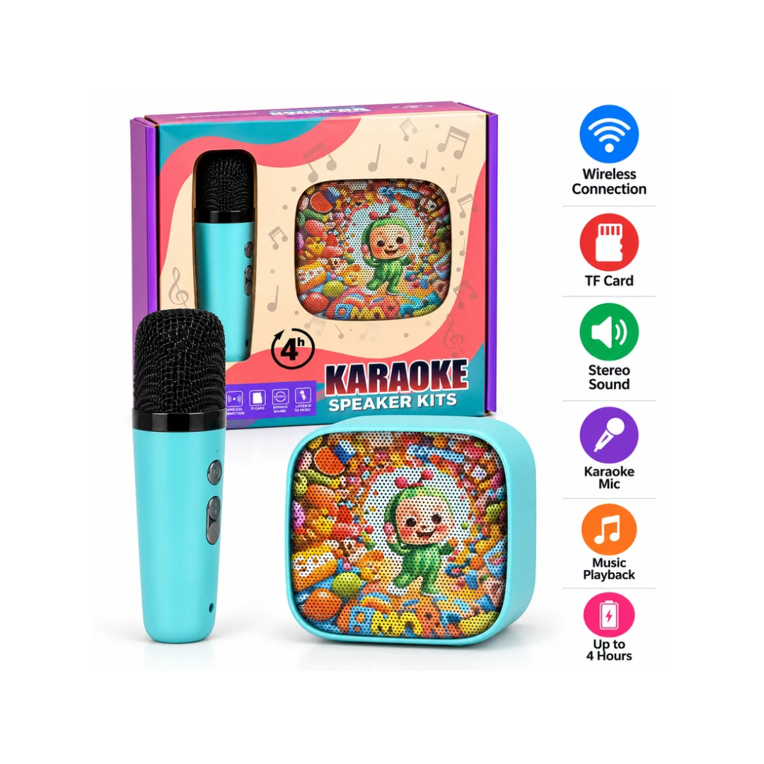 Cocomelon Karaoke Speaker Kit with Wireless Microphone, TF Card Support, Stereo Sound & Music Playback for Kids