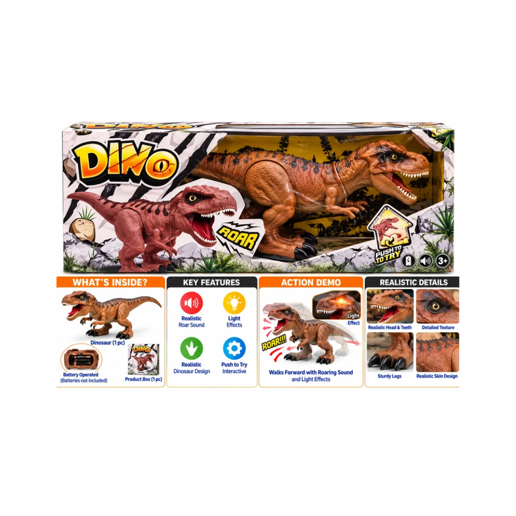Dino Roaring T-Rex Dinosaur Toy | Push-to-Try Walking Dinosaur with Roar Sound | Kids 3+