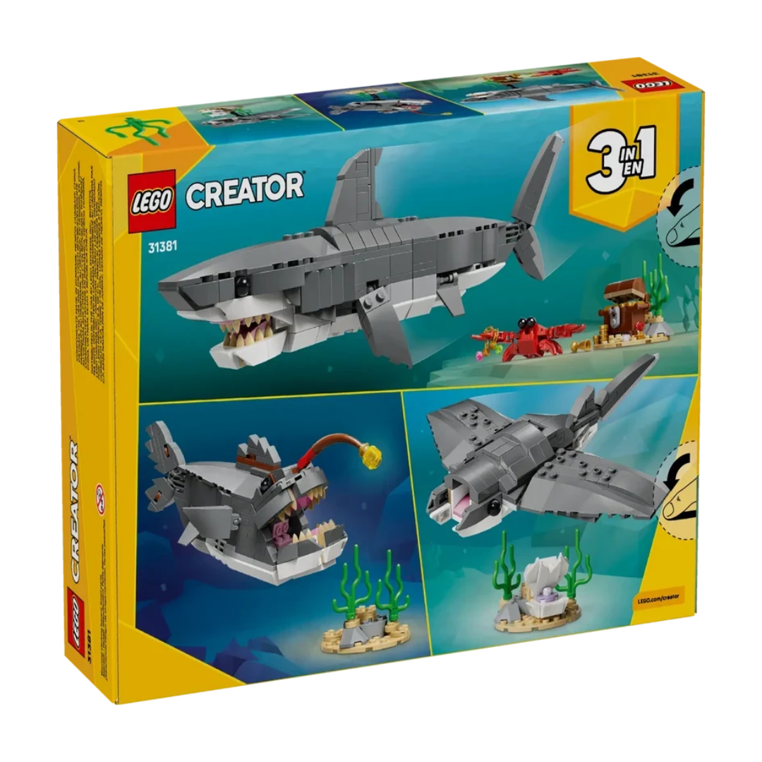 LEGO Creator 3-in-1 Fierce Shark with a Treasure Chest Building Set 31381, 379 Pieces, 3 Ocean Animals – 8+ Years