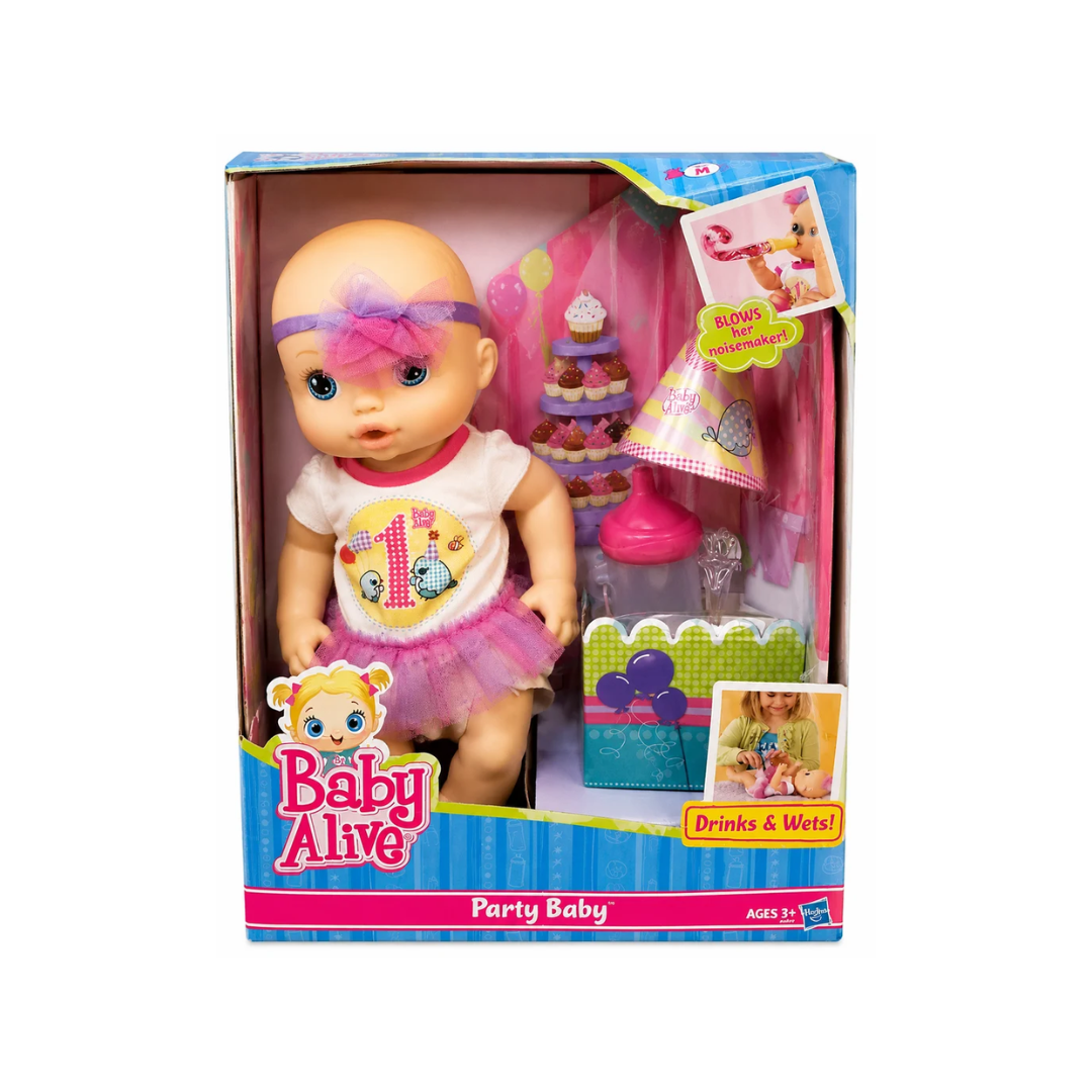 Baby Alive Party Baby Drinks & Wets Doll with Party Accessories