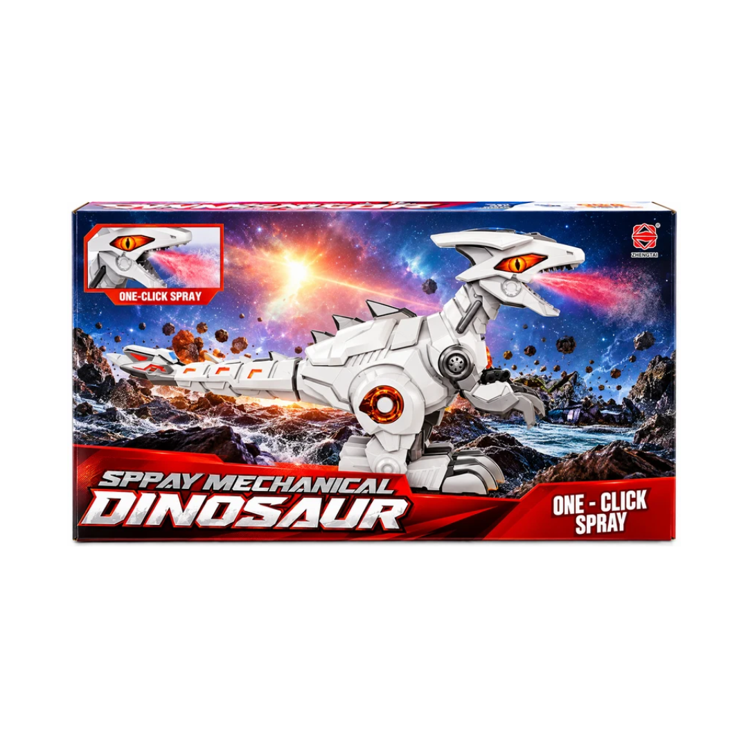 Spray Mechanical Dinosaur Robot Toy for Kids | Remote Control Robotic Dragon with Mist Spray, Lights & Sound Effects | White