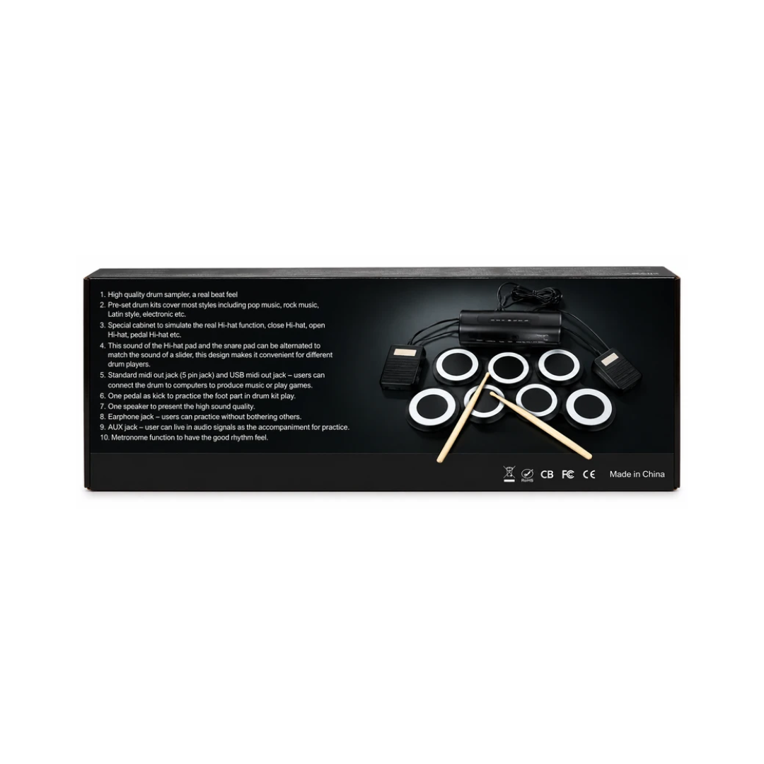 Electronic Digital Drum Set | Portable 7-Pad Drum Kit with Drumsticks, Foot Pedals & Built-In Speakers